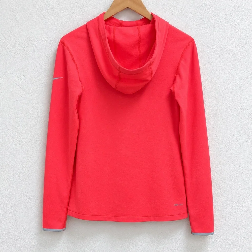 Nike Pro Dri-FIT Hoodie Womens Medium Pink Coral Long Sleeve Thumbhole Cowl Neck